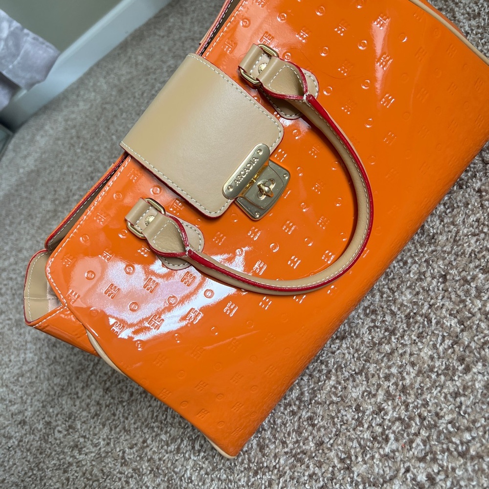 Arcadia Orange Patent Leather Satchel
